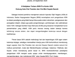 Dukung Asta Cita Presiden dan Visi Misi Kepala Daerah, BKN-RI Keluarkan 8 Kebijakan Terbaru Sifat Pro-Karir