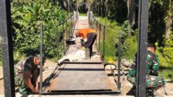 Kodim 0203/Langkat Rampungkan Pembangunan Jembatan Gantung Penghubung Antar Lingkungan