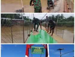 TNI-Rakyat Gotong Royong Tuntaskan Perbaikan Jembatan Gantung Desa Teluk Panji Ke Desa Air Merah