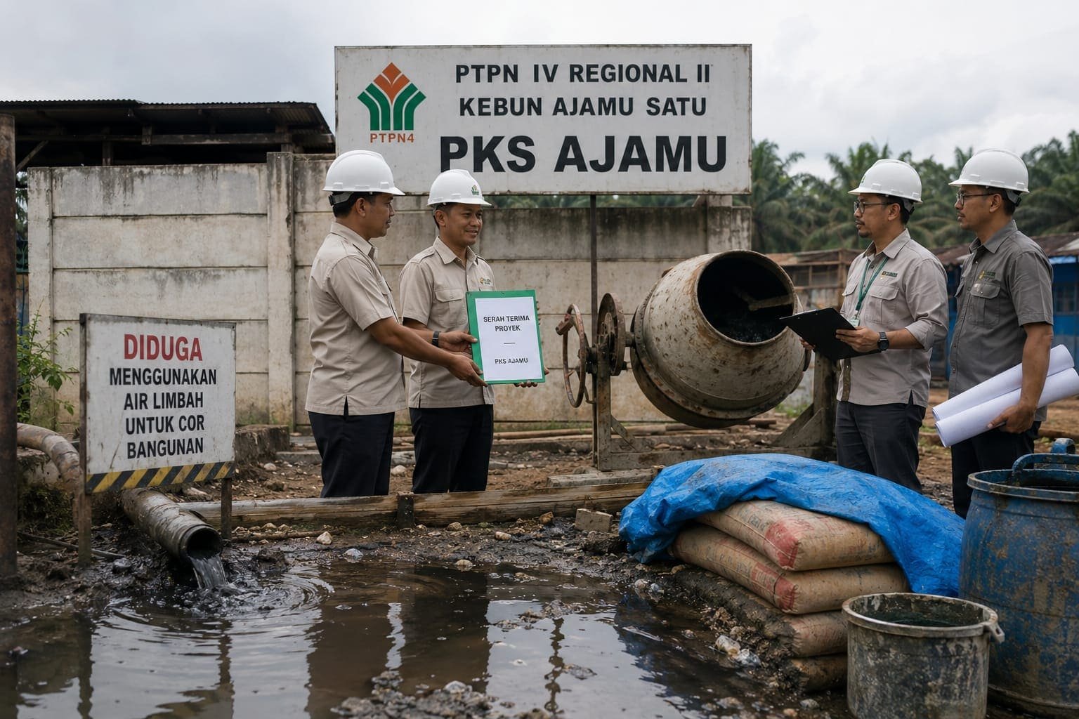 Proyek Pagar beton PTPN IV Kebun Ajamu Satu Labuhanbatu disorot diduga dicor pakai air Limbah