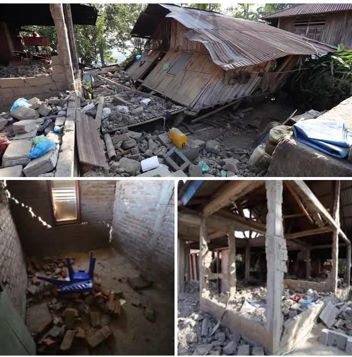 Rumah rusak berat akibat gempa bumi M7,7 Flores Nusa Tenggara Timur 15 Agustus 2026